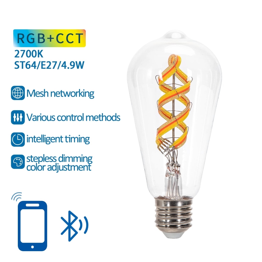 LED RGBW Reguliuojama lemputė FILAMENT MESH Išmanus ST64 E27/4,9W/230V 2700K - Aigostar