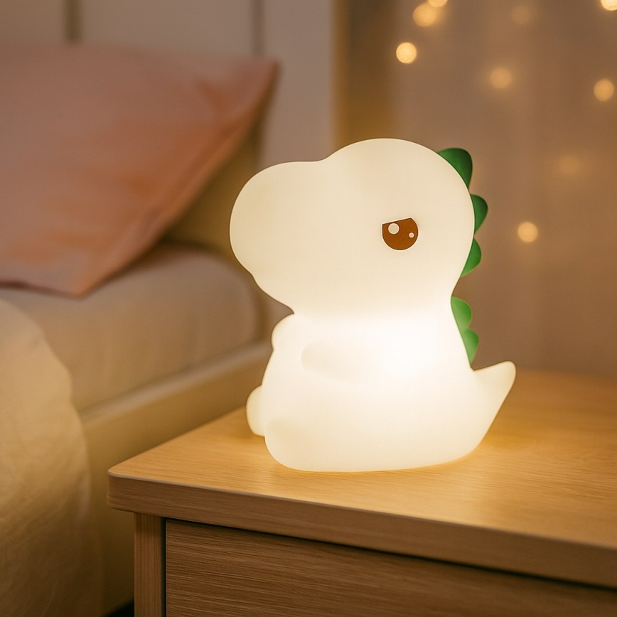 LED RGBW reguliuojamo ryškumo įkraunama jutiklinė vaikiška naktinė lempa DINO LED/1W/5V 1200 mAh