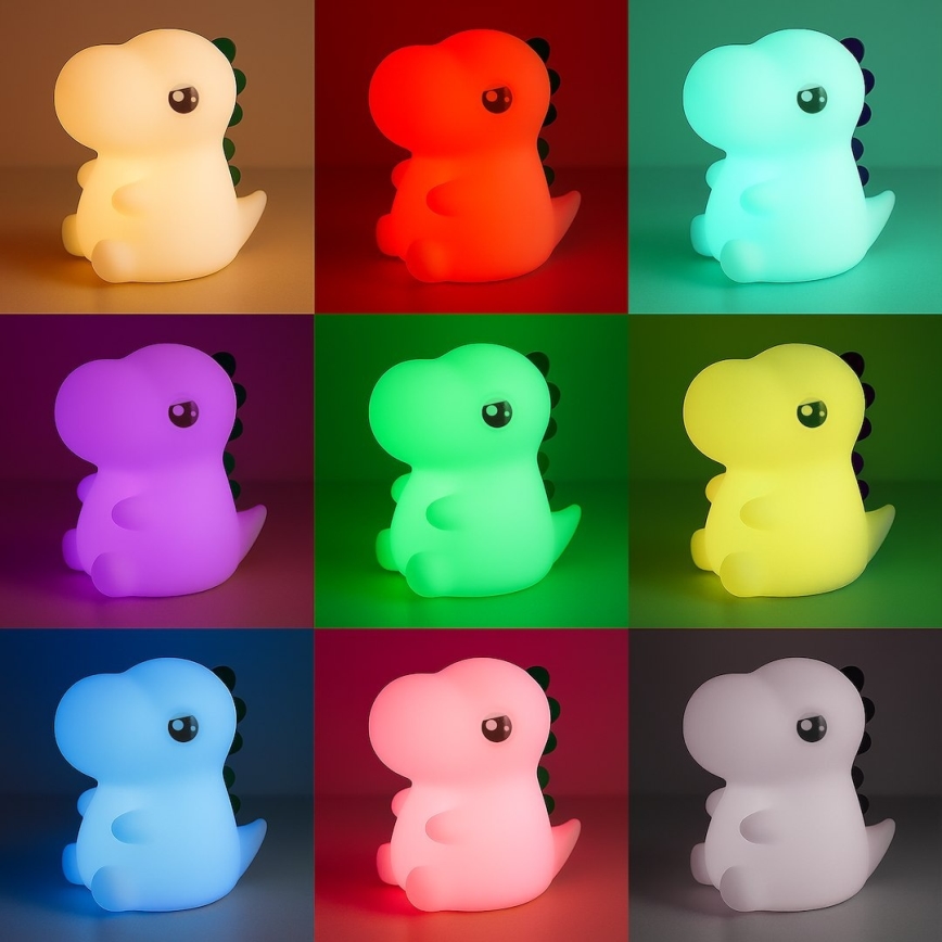 LED RGBW reguliuojamo ryškumo įkraunama jutiklinė vaikiška naktinė lempa DINO LED/1W/5V 1200 mAh