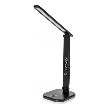 LED RGBW Pritemdoma lempa su belaidžiu įkrovimu, ekranu, LCD ekranas ir USB prievadas MAGNUS LED/6W/5V 3000-6500K juoda