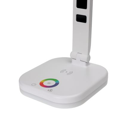 LED RGBW Pritemdoma lempa su belaidžiu įkrovimu, ekranu, ekranas ir USB prievadas MAGNUS LED/6W/5V 3000-6500K balta