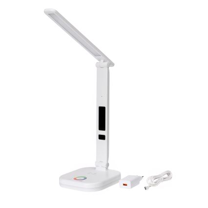 LED RGBW Pritemdoma lempa su belaidžiu įkrovimu, ekranu, ekranas ir USB prievadas MAGNUS LED/6W/5V 3000-6500K balta