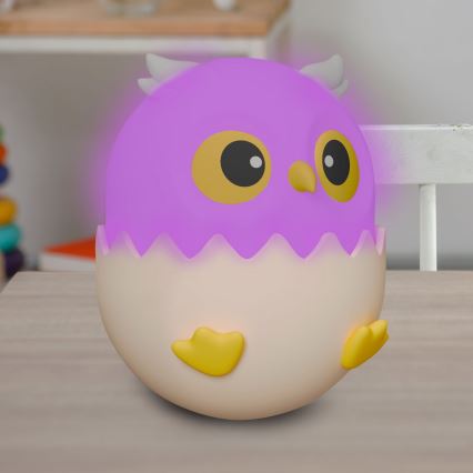 LED RGBW pritemdoma vaikiška jutiklinė lemputė OWL LED/1W/5V USB 1200 mAh pelėda rožinė