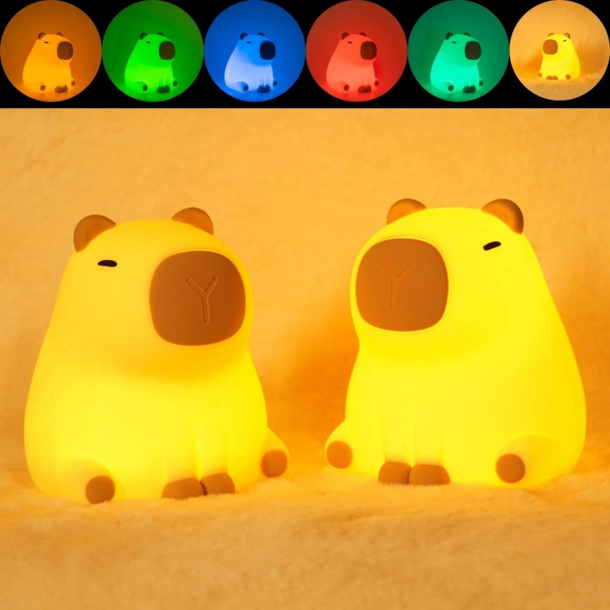 LED RGBW Pritemdoma vaikiška jutiklinė lemputė LED/1W/5V USB 1200 mAh kapibara