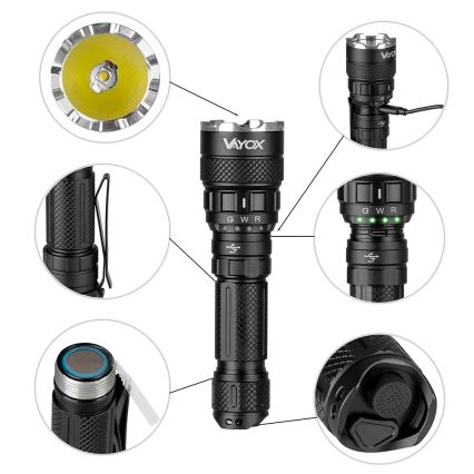 LED RGBW Pritemdomas įkraunamas žibintuvėlis LED/15W/5V IP66 1500 blizgus 2000 mAh