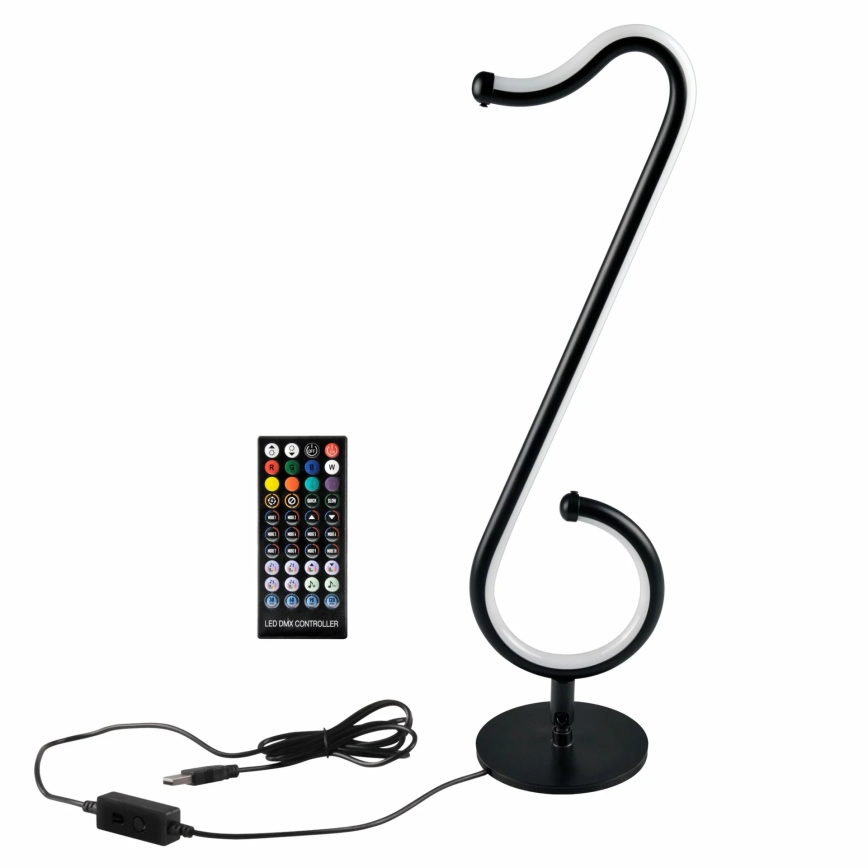 LED RGBW Pritemdomas stalinis šviestuvas NUTKA LED/15W/5V juoda + nuotolinio valdymo pultas
