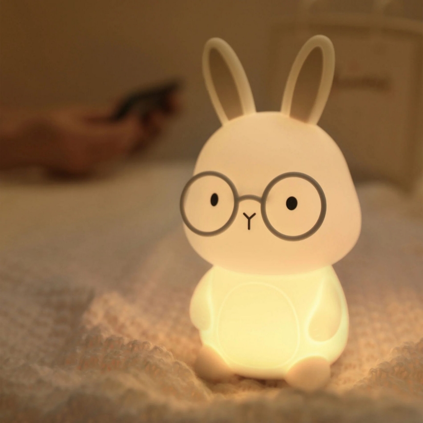 LED RGBW Pritemdomas vaikiškas jutiklinė lempa FLORKA LED/1W/5V USB 1200 mAh zuikis balta/pilka