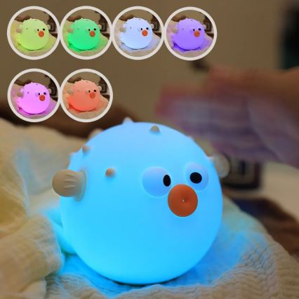 LED RGBW Pritemdomas vaikiškas jutiklinė lempa HELI LED/1W/5V USB 1200 mAh žuvis mėlyna