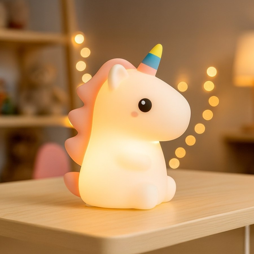 LED RGBW reguliuojama, įkraunama, jutiklinė vaikiška naktinė lempa UNICORN LED/1W/5V 1200 mAh