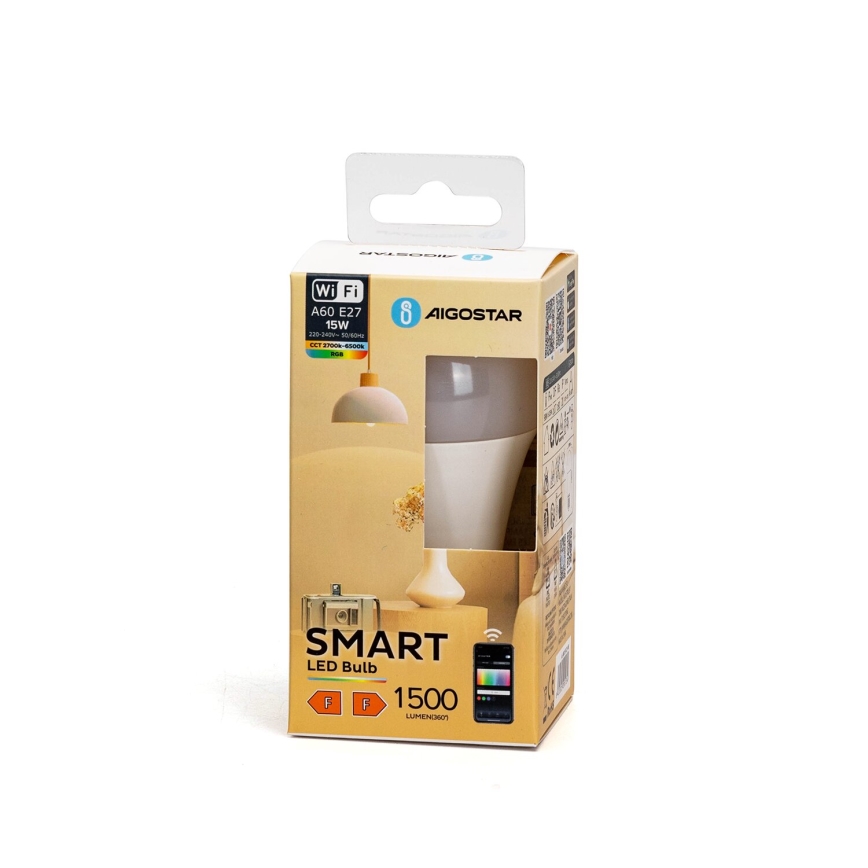 LED RGBW Reguliuojama lemputė A60 E27/15W/230V 2700-6500K Wi-Fi - Aigostar