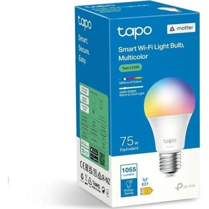 LED RGBW dimeriuojama lemputė MATTER A60 E27/8,6W/230V 2500-6500K Wi-Fi - TP-Link