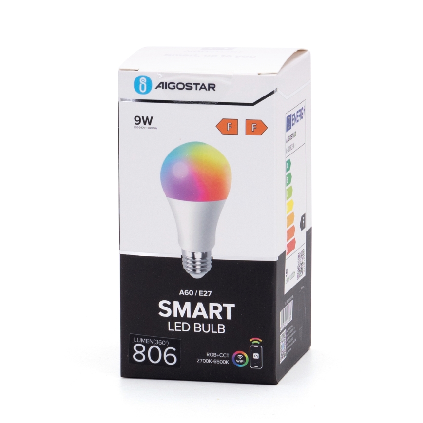 LED RGBW Reguliuojama lemputė A60 E27/9W/230V 2700-6500K Wi-Fi - Aigostar