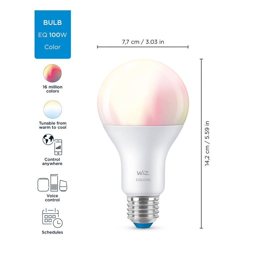 LED RGBW Reguliuojama lemputė A67 E27/13W/230V 2200-6500K CRI 90 Wi-Fi -WiZ