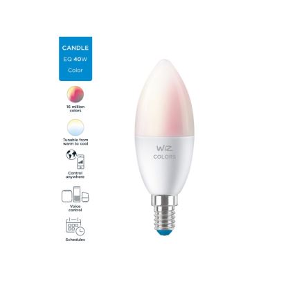 LED RGBW Reguliuojama lemputė C37 E14/4,9W/230V 2200-6500K CRI 90 Wi-Fi -WiZ