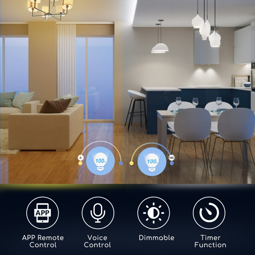 LED RGBW Reguliuojama lemputė C37 E27/5W/230V 3000-6500K Wi-Fi - Aigostar