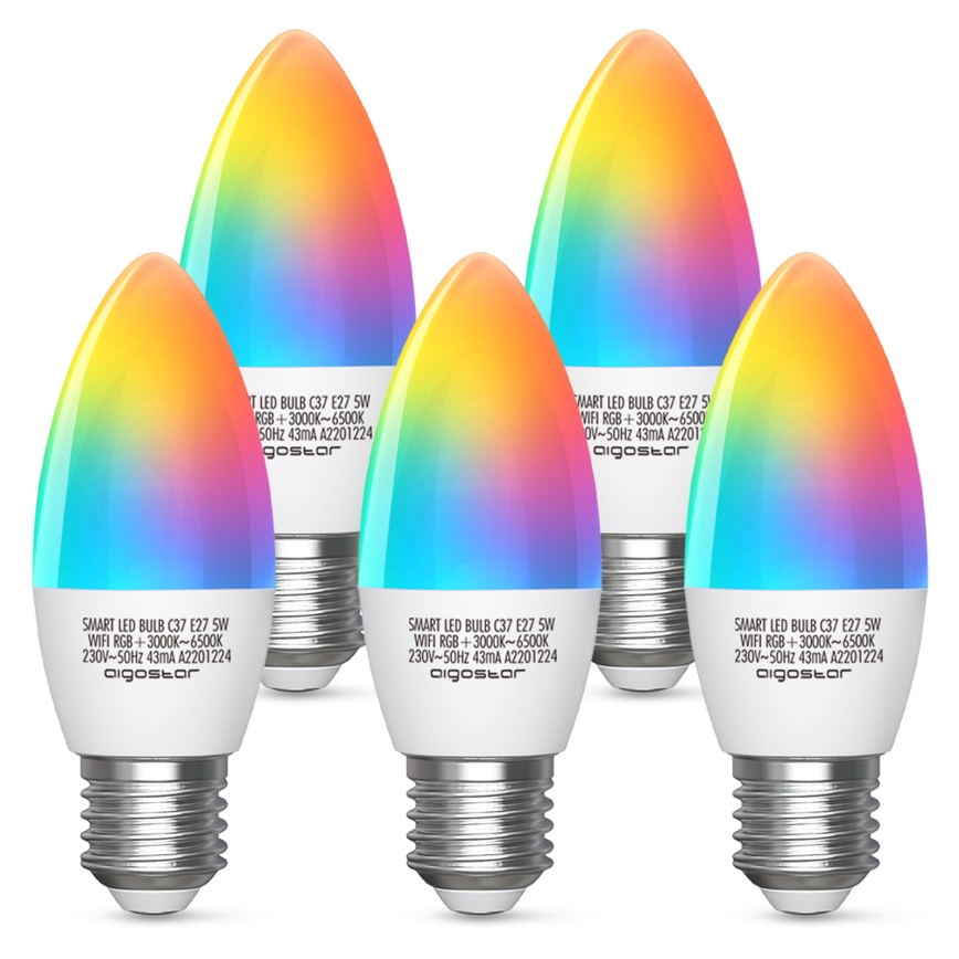 LED RGBW Reguliuojama lemputė C37 E27/5W/230V 3000-6500K Wi-Fi - Aigostar