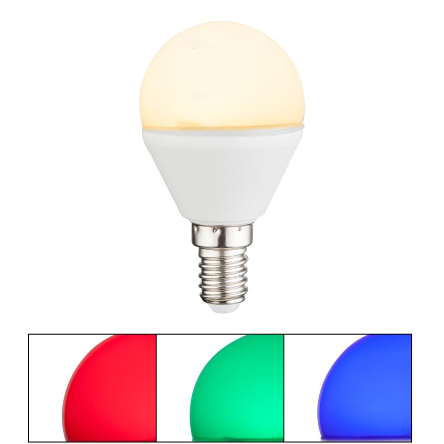 LED RGBW Reguliuojama lemputė E14/4,9W/230V 2700K + nuotolinio valdymo pultas - Globo
