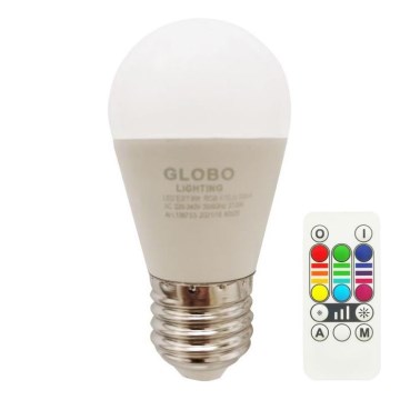 LED RGBW Reguliuojama lemputė E27/6W/230V 3000K + nuotolinio valdymo pultas - Globo