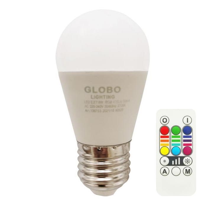 LED RGBW Reguliuojama lemputė E27/6W/230V 3000K + nuotolinio valdymo pultas - Globo