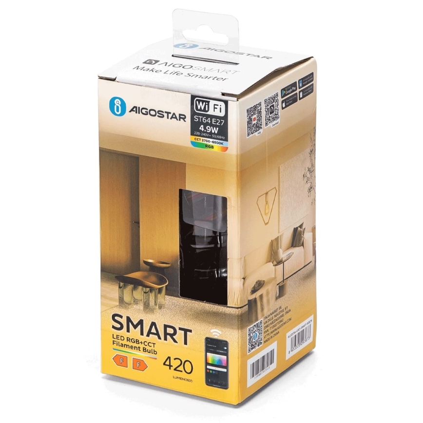 LED RGBW Reguliuojama lemputė FILAMENT ST64 E27/4,9W/230V 2700-6500K Wi-Fi - Aigostar