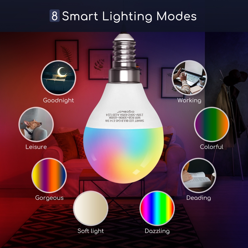 LED RGBW Reguliuojama lemputė G45 E14/5W/230V 3000-6500K Wi-Fi - Aigostar