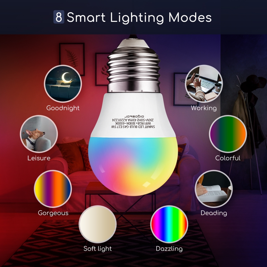 LED RGBW Reguliuojama lemputė G45 E27/5W/230V 3000-6500K Wi-Fi - Aigostar