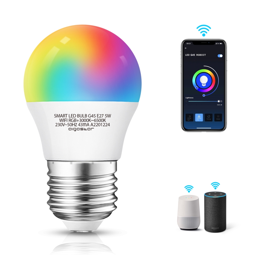 LED RGBW Reguliuojama lemputė G45 E27/5W/230V 3000-6500K Wi-Fi - Aigostar
