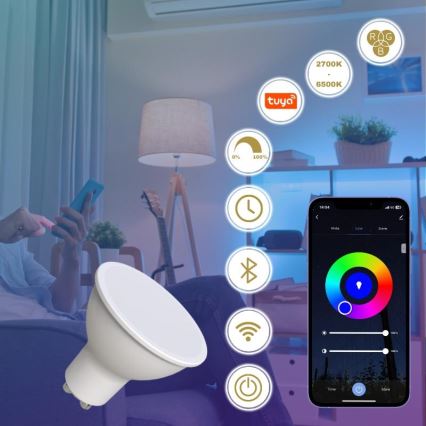 LED RGBW Reguliuojama lemputė GU10/4,5W/230V 2700-6500K Wi-Fi Tuya