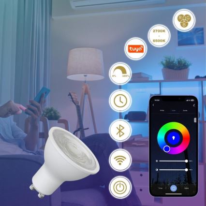 LED RGBW Reguliuojama lemputė GU10/4,5W/230V 2700-6500K Wi-Fi Tuya