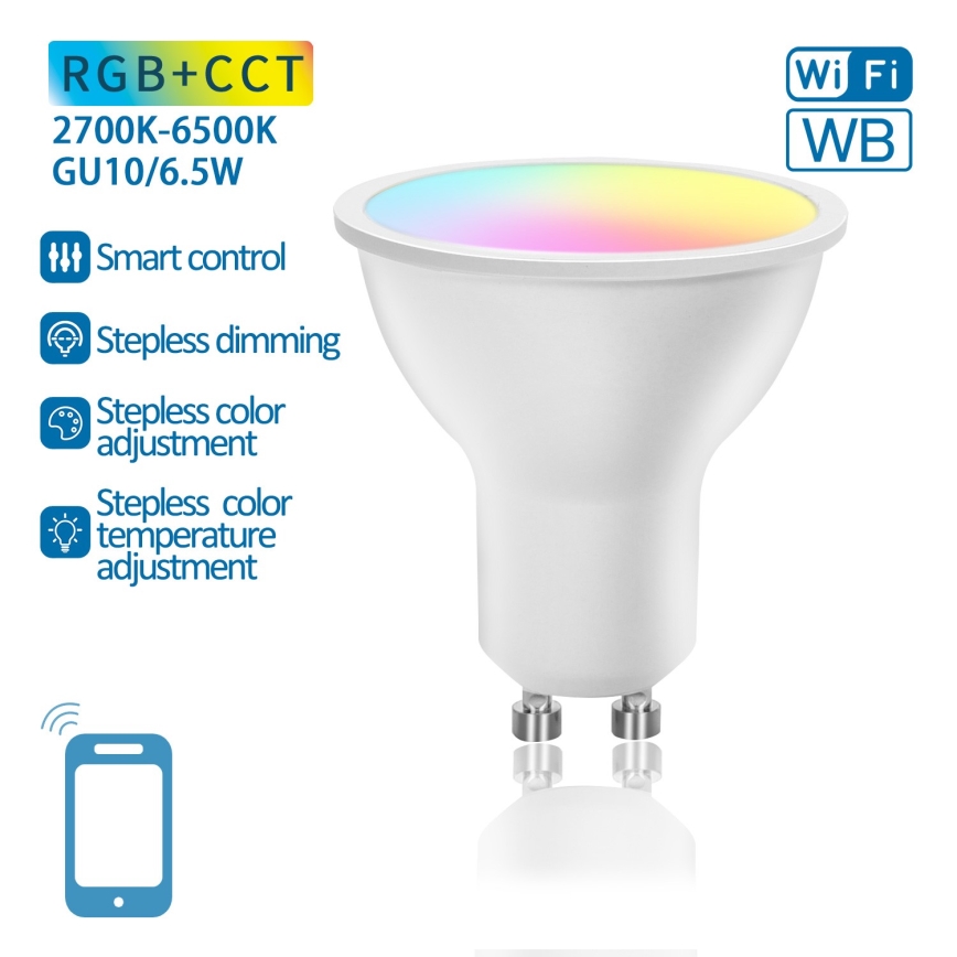 LED RGBW Reguliuojama lemputė GU10/6,5W/230V 2700-6500K Wi-Fi - Aigostar