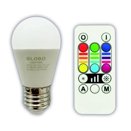 LED RGBW Reguliuojama lemputė E27/6W/230V 3000K + nuotolinio valdymo pultas - Globo