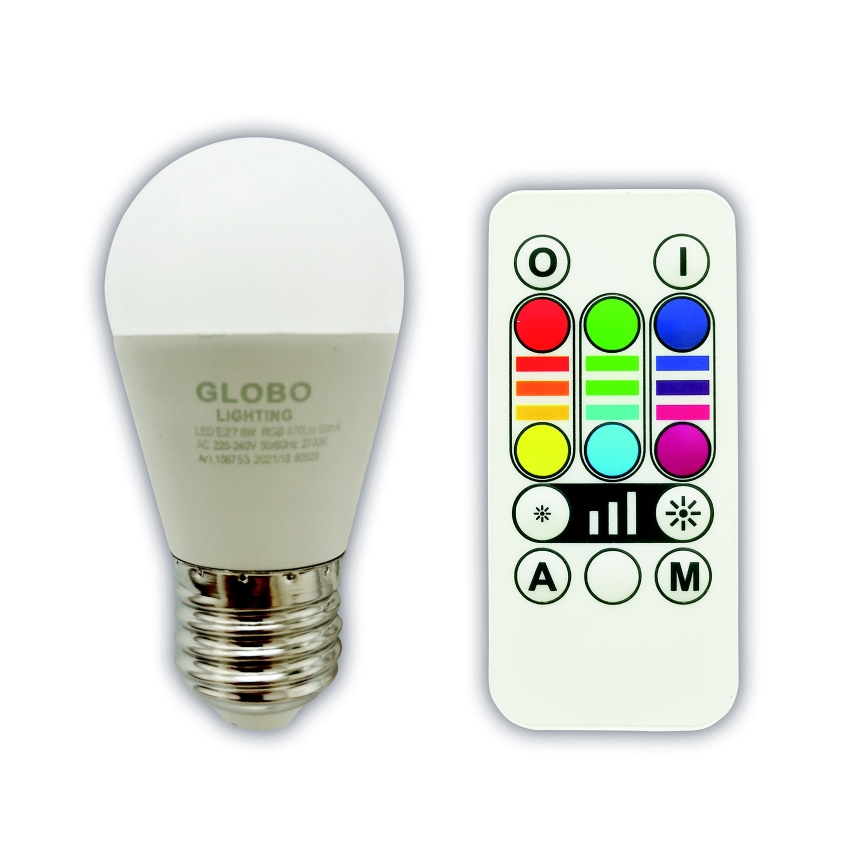 LED RGBW Reguliuojama lemputė E27/6W/230V 3000K + nuotolinio valdymo pultas - Globo
