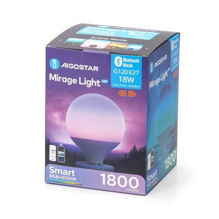 LED RGBW Reguliuojama lemputė MESH G120 E27/18W/230V 6500K + nuotolinio valdymo pultas - Aigostar