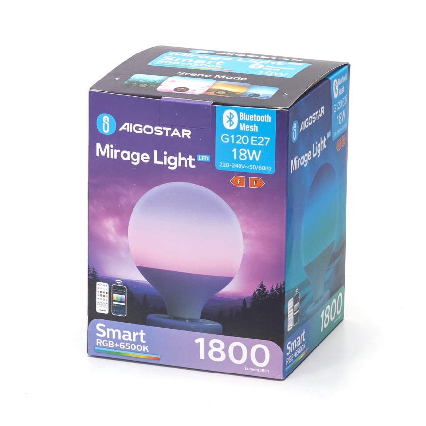 LED RGBW Reguliuojama lemputė MESH G120 E27/18W/230V 6500K + nuotolinio valdymo pultas - Aigostar