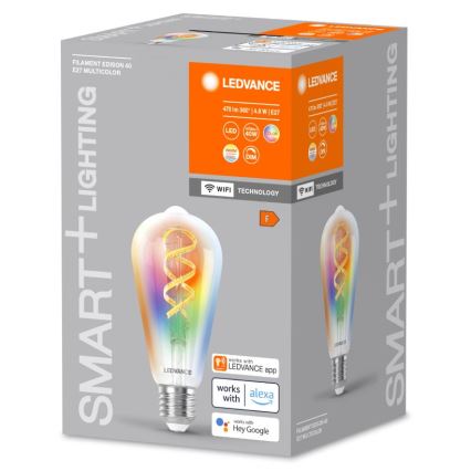 LED RGBW Reguliuojama lemputė SMART+ FILAMENT EDISON ST64 E27/4,8W/230V 2700-6500K Wi-Fi - Ledvance