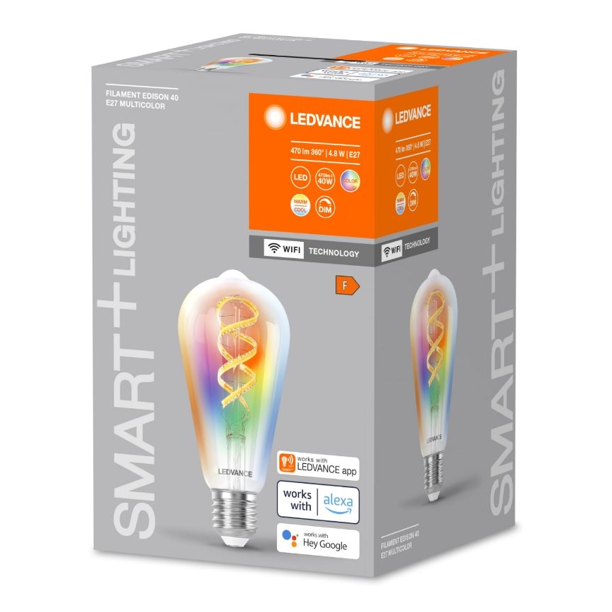 LED RGBW Reguliuojama lemputė SMART+ FILAMENT EDISON ST64 E27/4,8W/230V 2700-6500K Wi-Fi - Ledvance