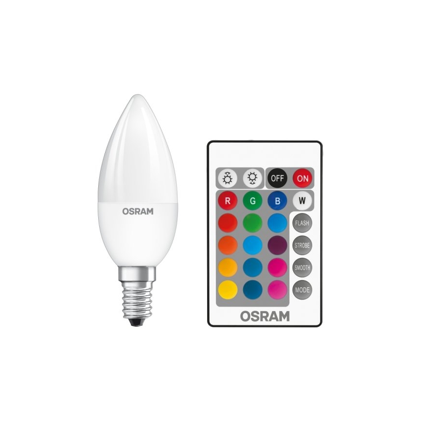 LED RGBW Reguliuojama lemputė STAR E14/4,5W/230V 2700K + valdymo pultas – Osram