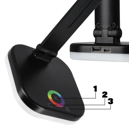 LED RGBW reguliuojama stalinė lempa su belaidžiu įkrovimu LED/7W/5V USB juoda