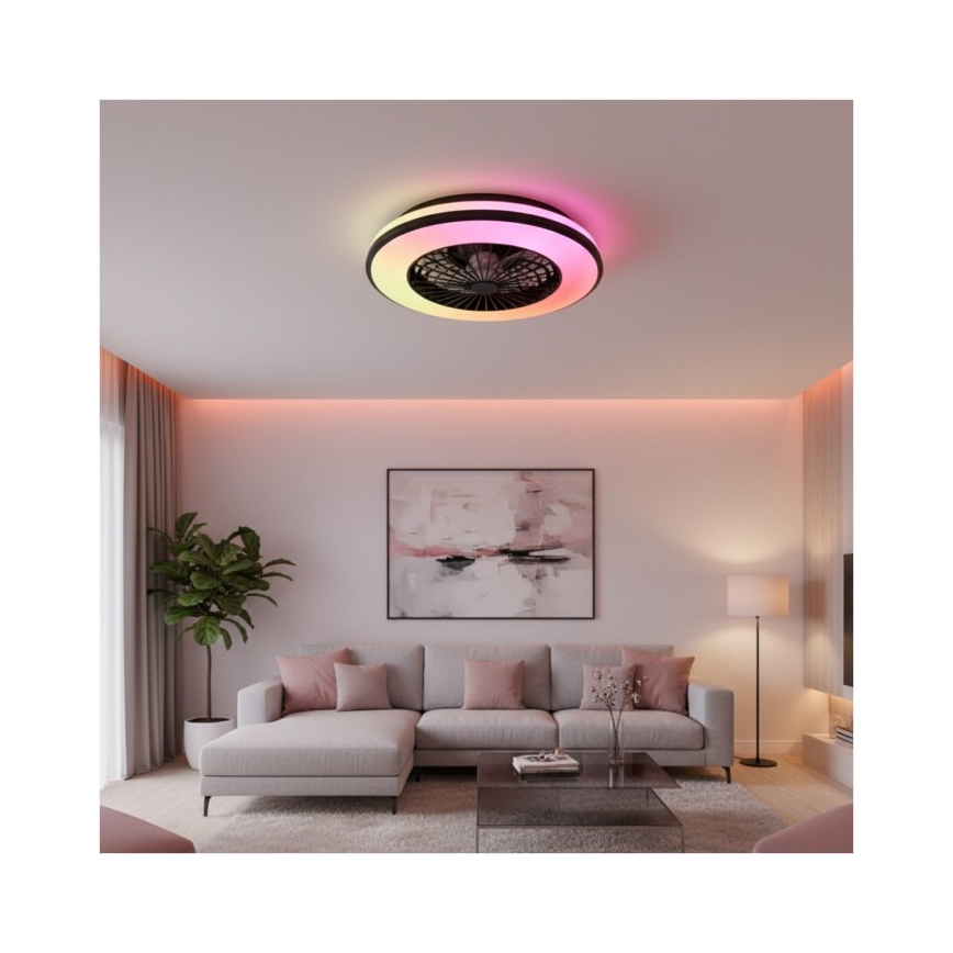 LED RGBW dimeriuojamas lubinis šviestuvas su ventiliatoriumi VENTELUX LED/48W/230V 3000/4000/6500K skersmuo 48,5 cm juodas + nuotolinis pultas