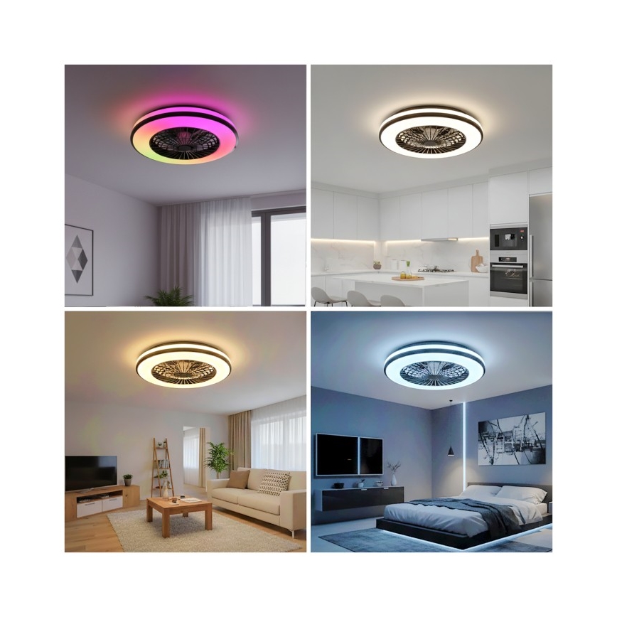 LED RGBW dimeriuojamas lubinis šviestuvas su ventiliatoriumi VENTELUX LED/48W/230V 3000/4000/6500K skersmuo 48,5 cm juodas + nuotolinis pultas