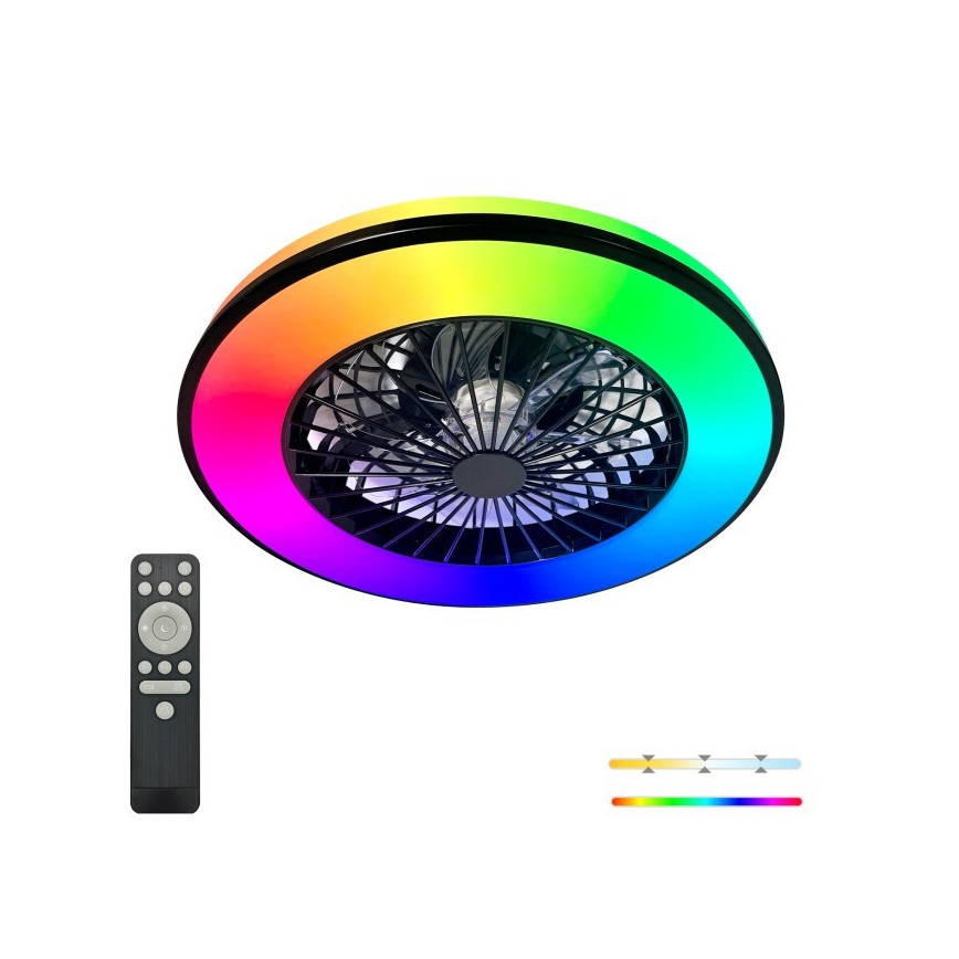 LED RGBW dimeriuojamas lubinis šviestuvas su ventiliatoriumi VENTELUX LED/48W/230V 3000/4000/6500K skersmuo 48,5 cm juodas + nuotolinis pultas