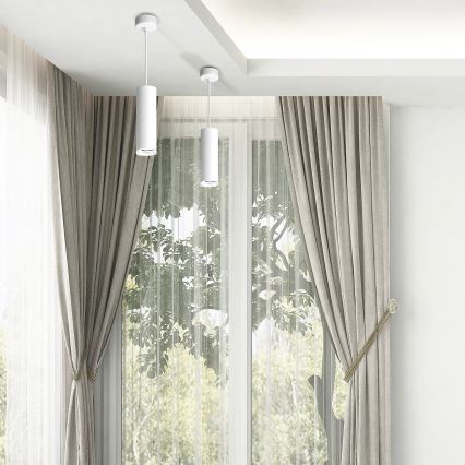 LED RGBW dimeriuojamas vonios kambario pakabinamas šviestuvas ant laido TURYN 1xGU10/4,8W/230V 3000K IP44 balta + nuotolinis valdymas