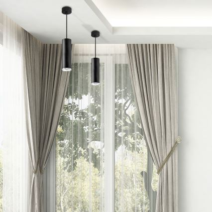 LED RGBW reguliuojamas vonios pakabinamas šviestuvas ant laido TURYN 1xGU10/4,8W/230V 3000K IP44 juodas + nuotolinis valdiklis