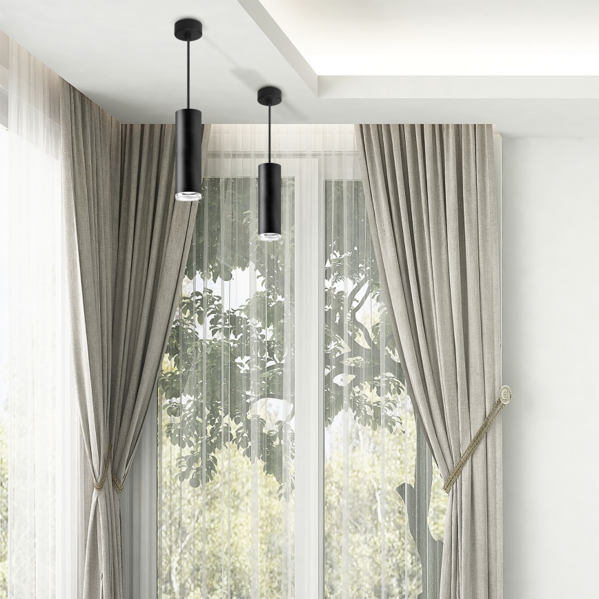 LED RGBW reguliuojamas vonios pakabinamas šviestuvas ant laido TURYN 1xGU10/4,8W/230V 3000K IP44 juodas + nuotolinis valdiklis