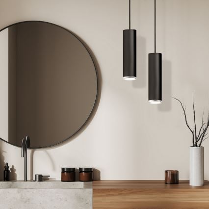 LED RGBW reguliuojamas vonios pakabinamas šviestuvas ant laido TURYN 1xGU10/6W/230V 3000K IP44 juodas + nuotolinis valdiklis