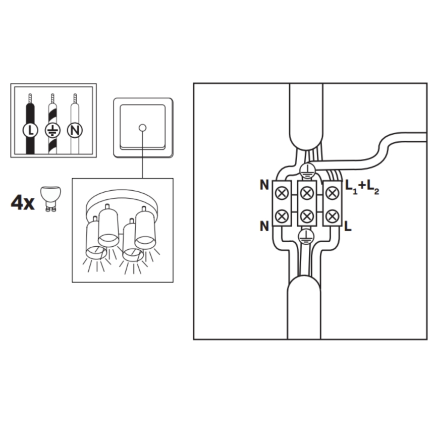 LED RGBW dimeriuojamas vonios kambario taškinis šviestuvas TURYN 4xGU10/6,5W/230V 2700-6500K Wi-Fi IP44 juodas