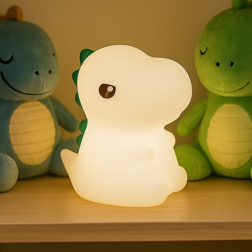 LED RGBW reguliuojamo ryškumo įkraunama jutiklinė vaikiška naktinė lempa DINO LED/1W/5V 1200 mAh