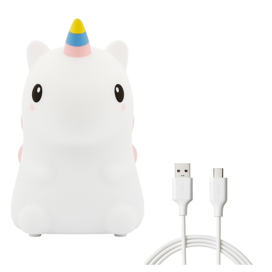 LED RGBW reguliuojama, įkraunama, jutiklinė vaikiška naktinė lempa UNICORN LED/1W/5V 1200 mAh