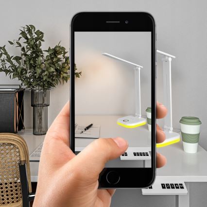 LED RGBW stalo lempa su reguliuojamu ryškumu ir belaidžiu įkrovimu LED/7W/5V USB balta