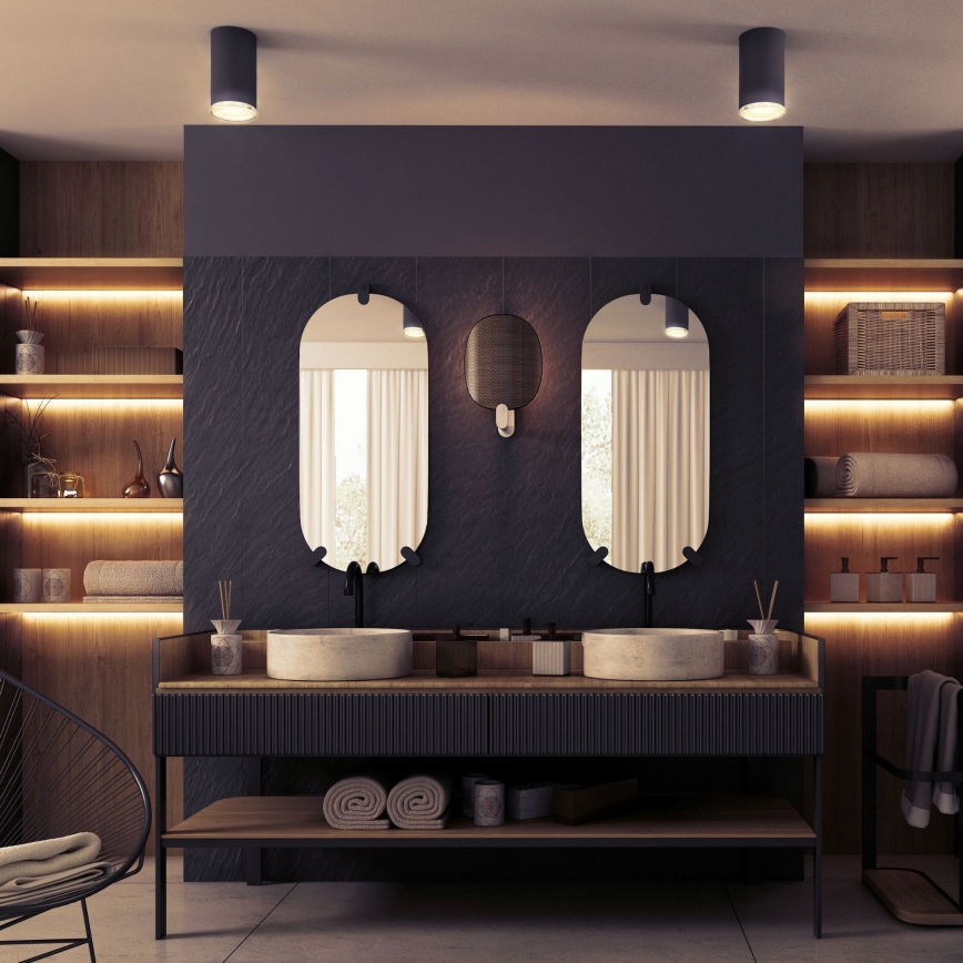 LED RGBW reguliuojamas vonios kambario taškinis šviestuvas TURYN 1xGU10/6W/230V 3000K Wi-Fi IP44 juodas